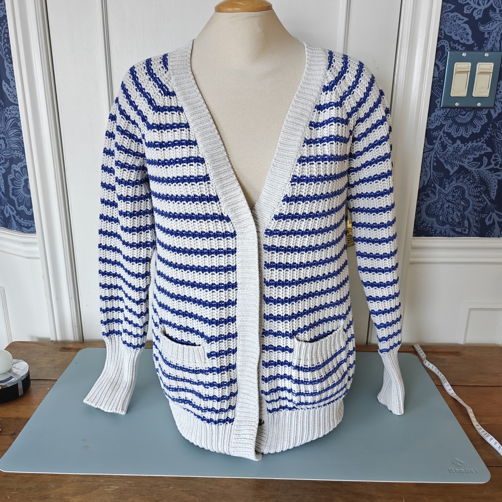 J. Crew Ripplestitch Blue and White Striped Cotton Cardigan - mariner, casual